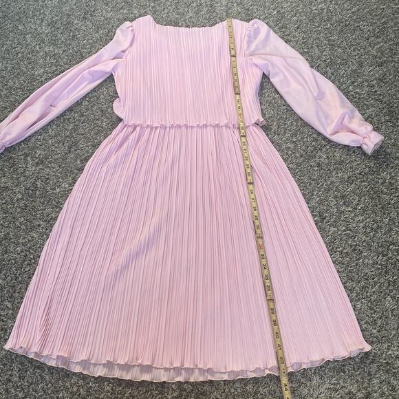 Vintage 70s Dress Size 4 Light Pink Pleated Puff Sleeve Lace Coqutte Romantic - Picture 14 of 16